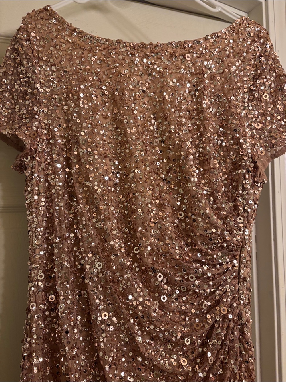 Adrianna Papell Rose Gold Sequin Evening Gown Fit and Flare - Picture 6 of 12